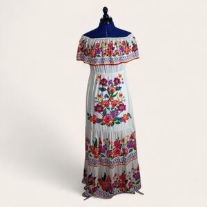 Flying Tomato Women's Floral Embroidered Off-Shoulder Maxi Dress Size Large